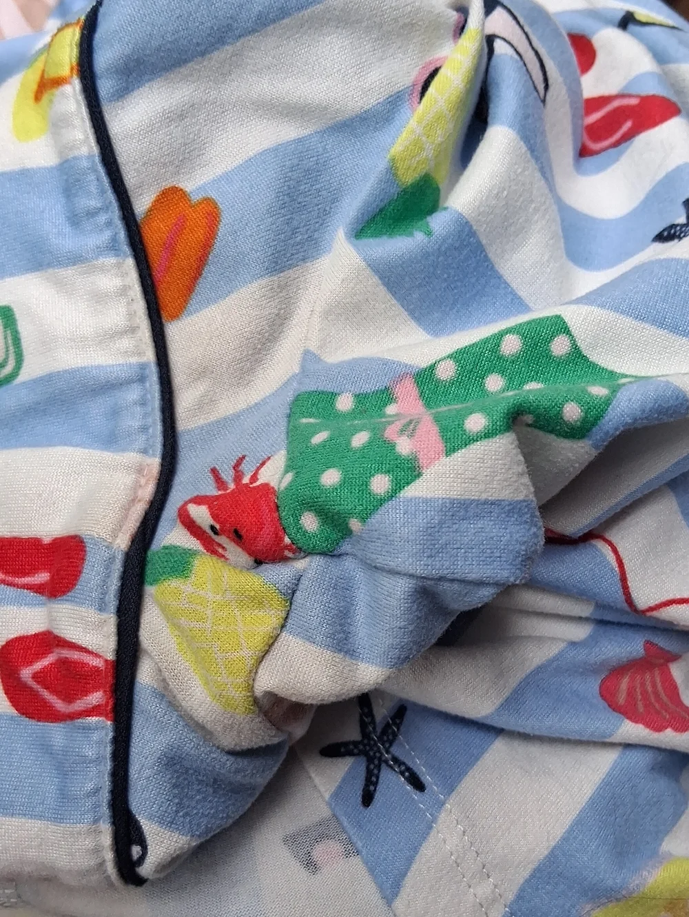 kate spade Light Blue Striped Short Sleeve Button Shirt with Multicolor Print M